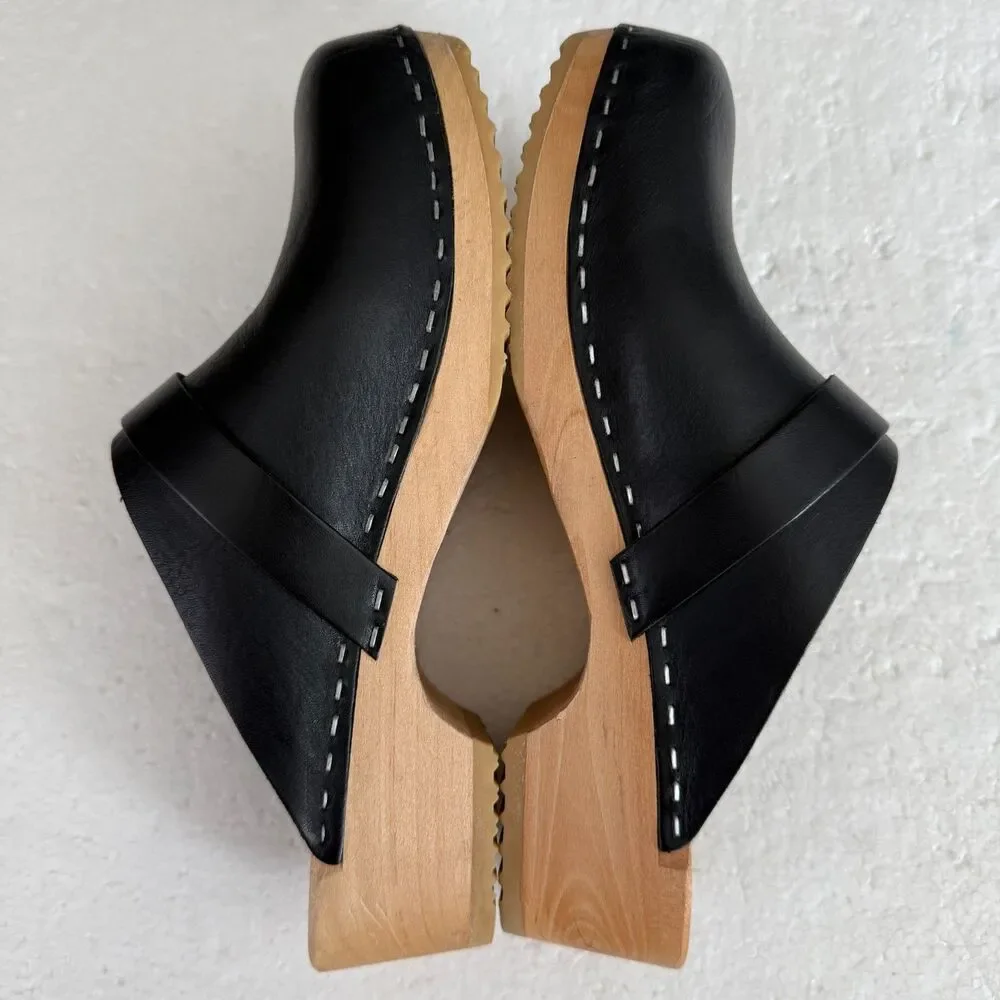 Size 7.5 - New Swedish Hasbeens Swedish Husband Clog Size 38 Women Black - Picture 3 of 11